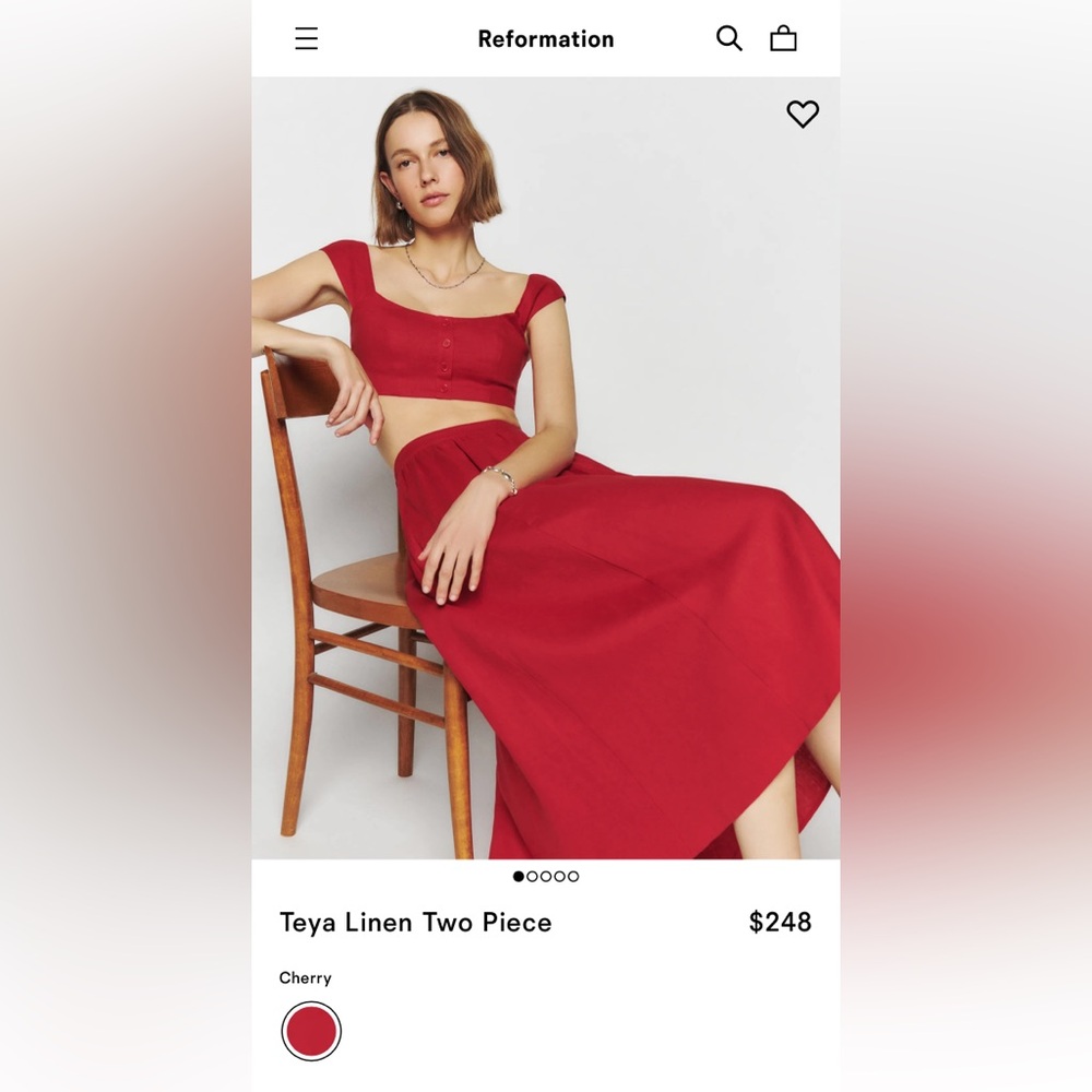 NWOT Reformation Teya Linen Two Piece in red size 6